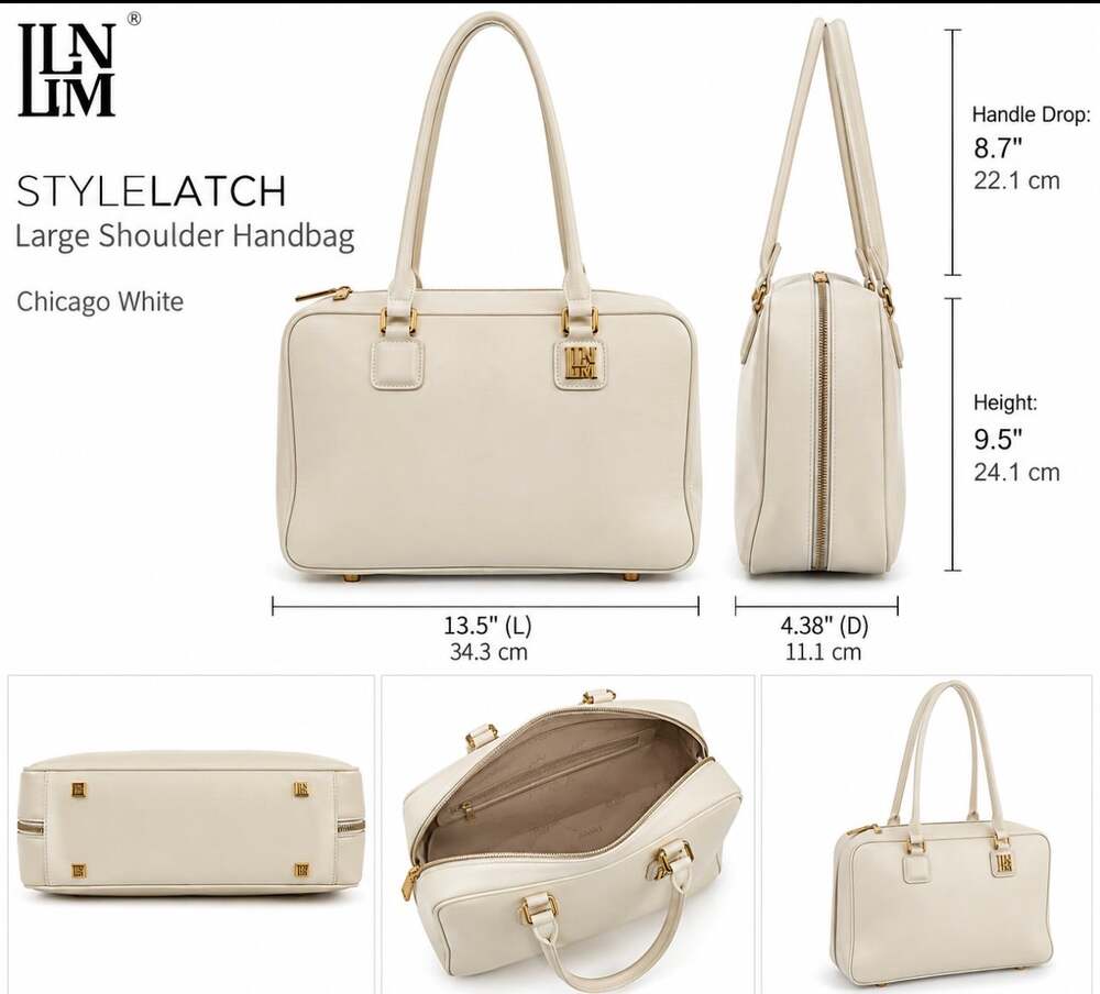 Beautiful LLNLLM STYLELATCH structured leather handbag in Chicago White NWOT